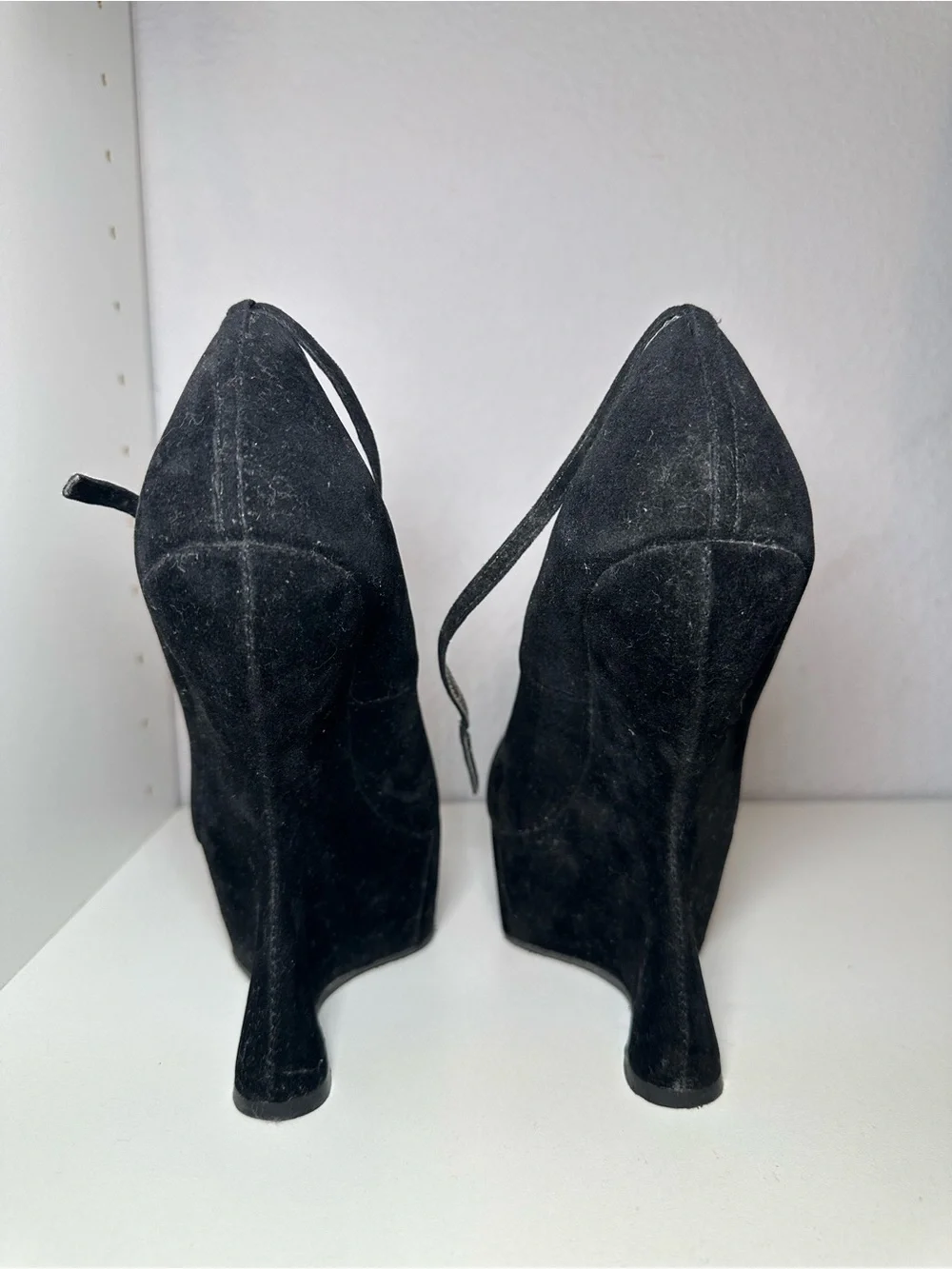 Steve Madden Black Suede Platform Wedges with Metallic Trim - Picture 3 of 5